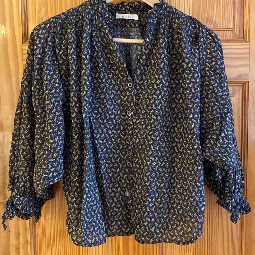 EUC Doen Rose Top in Black Winter Ditsy, XS